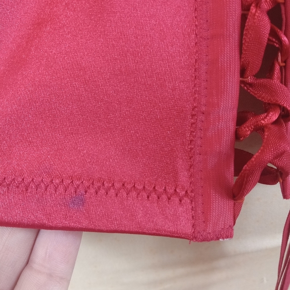 Cacique Red Satin Bustier Corset Back Bra Top Size 22/24 strapless - Picture 4 of 9